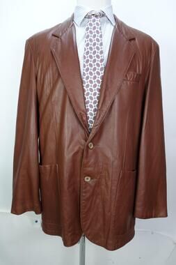 Remy Sport Coat Mens 44 Brown Leather Blazer Jacket Single Breasted USA